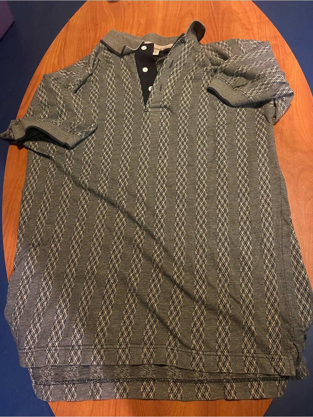 Men's Gray Striped Polo with Black Placket